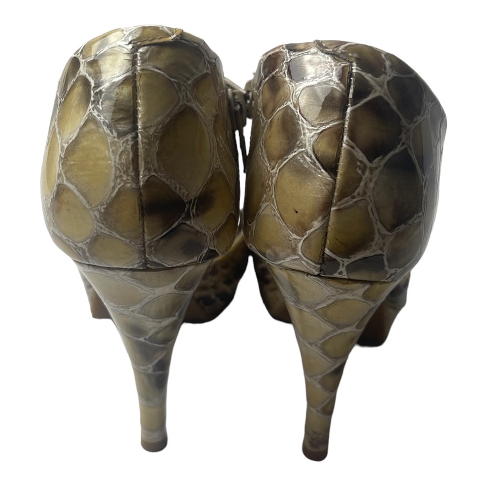 GIANNI BINI heels 6M, side zipper peep toe bronze/cream python print pattern - Picture 4 of 10